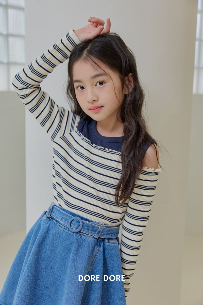 Dore Dore - Korean Children Fashion - #kidzfashiontrend - Striped Off-Shoulder Tee - 12