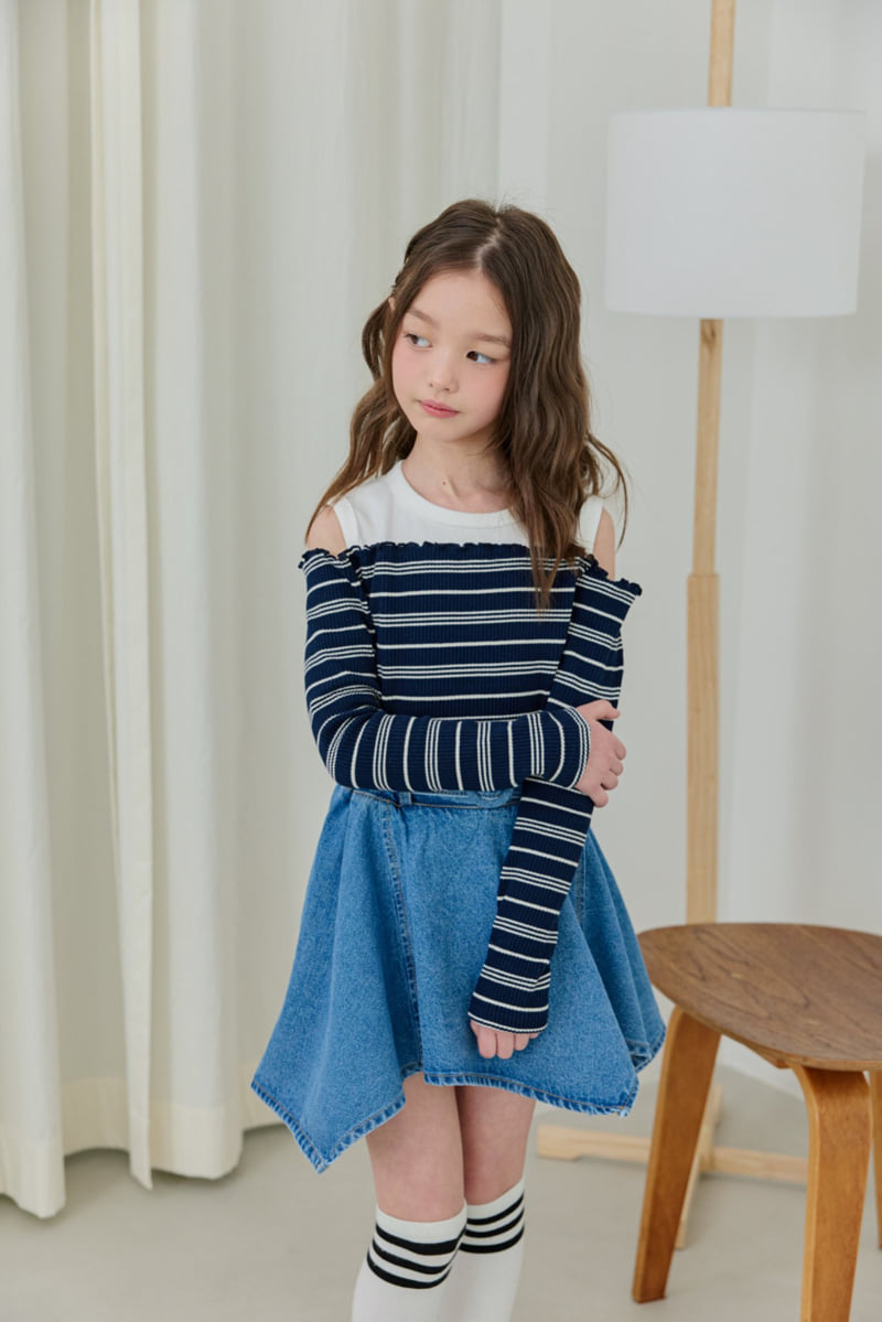 Dore Dore - Korean Children Fashion - #magicofchildhood - Striped Off-Shoulder Tee