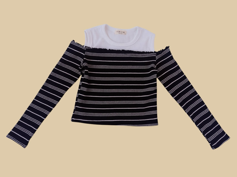 Dore Dore - Korean Children Fashion - #prettylittlegirls - Striped Off-Shoulder Tee - 3