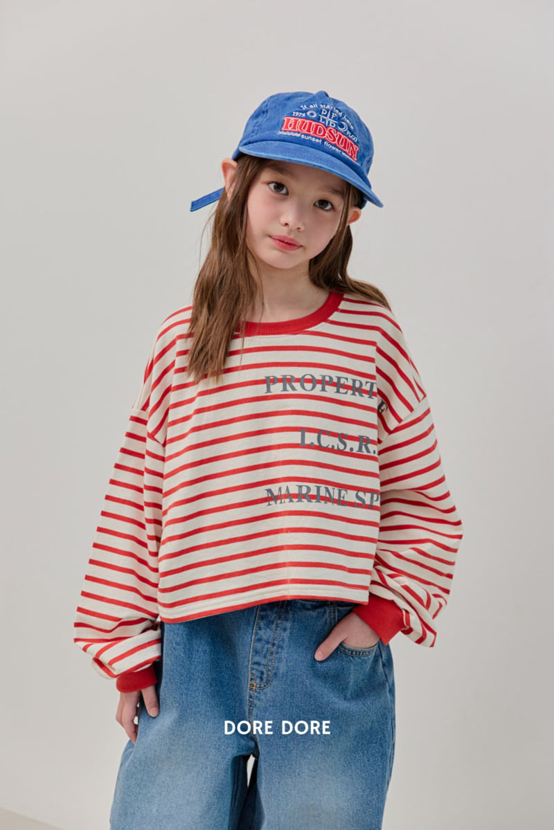 Dore Dore - Korean Children Fashion - #toddlerclothing - Striped Lettering Crop Tee - 10