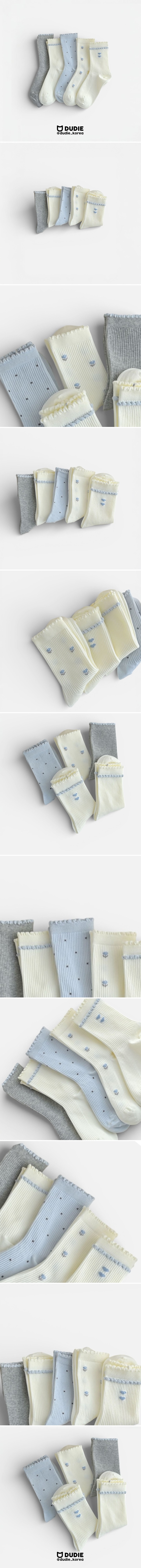 Dudie - Korean Children Fashion - #childrensboutique - Blue Heart Socks (set of 5)
