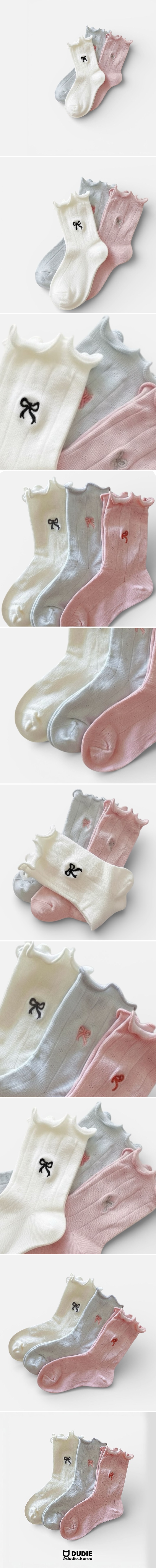 Dudie - Korean Children Fashion - #fashionkids - Ribbon Wave Socks (set of 3)