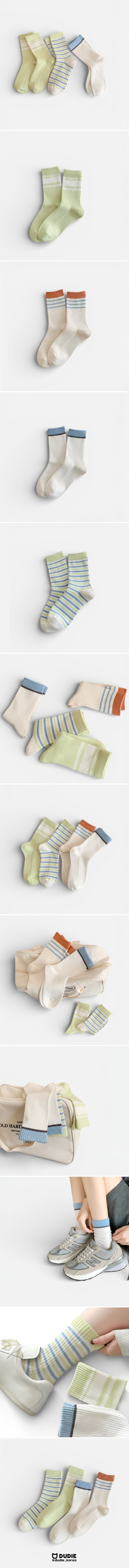 Dudie - Korean Children Fashion - #kidzfashiontrend - Blue Stripe Socks (set of 4)