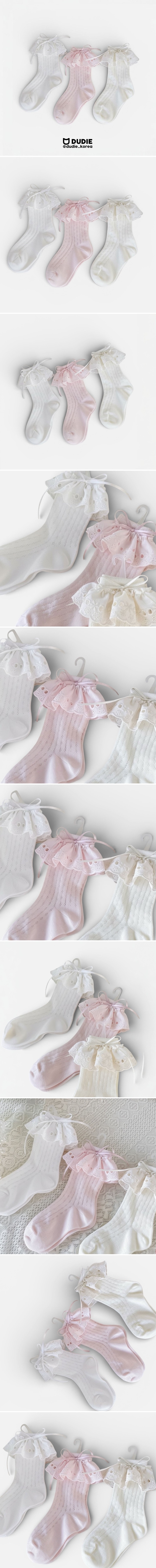 Dudie - Korean Children Fashion - #todddlerfashion - Eyelet Socks (set of 3)