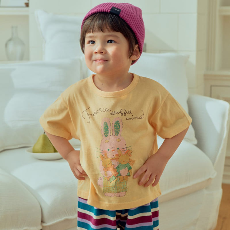 Firstblue - Korean Children Fashion - #childofig - Rabbit Print Short Sleeve Tee