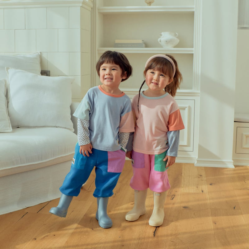 Firstblue - Korean Children Fashion - #fashionkids - Double-Sleeve Contrast Tee - 2