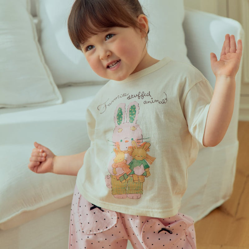 Firstblue - Korean Children Fashion - #kidsshorts - Rabbit Print Short Sleeve Tee - 6
