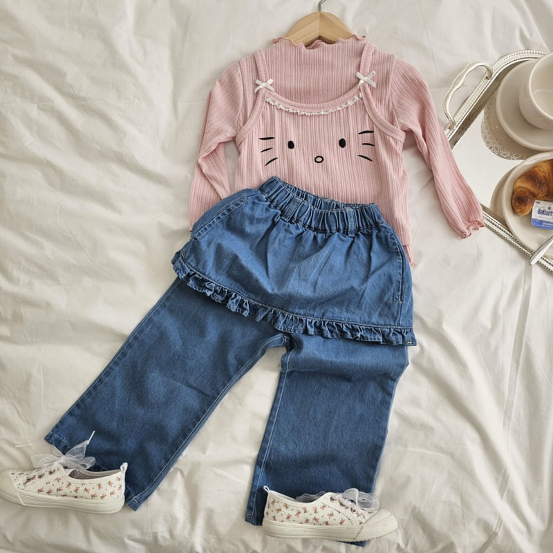 Firstblue - Korean Children Fashion - #kidsstore - Denim Skirt Cover Pants - 3