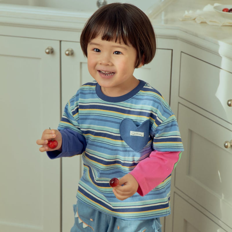 Firstblue - Korean Children Fashion - #minifashionista - Heart Pocket Stripe Tee - 6