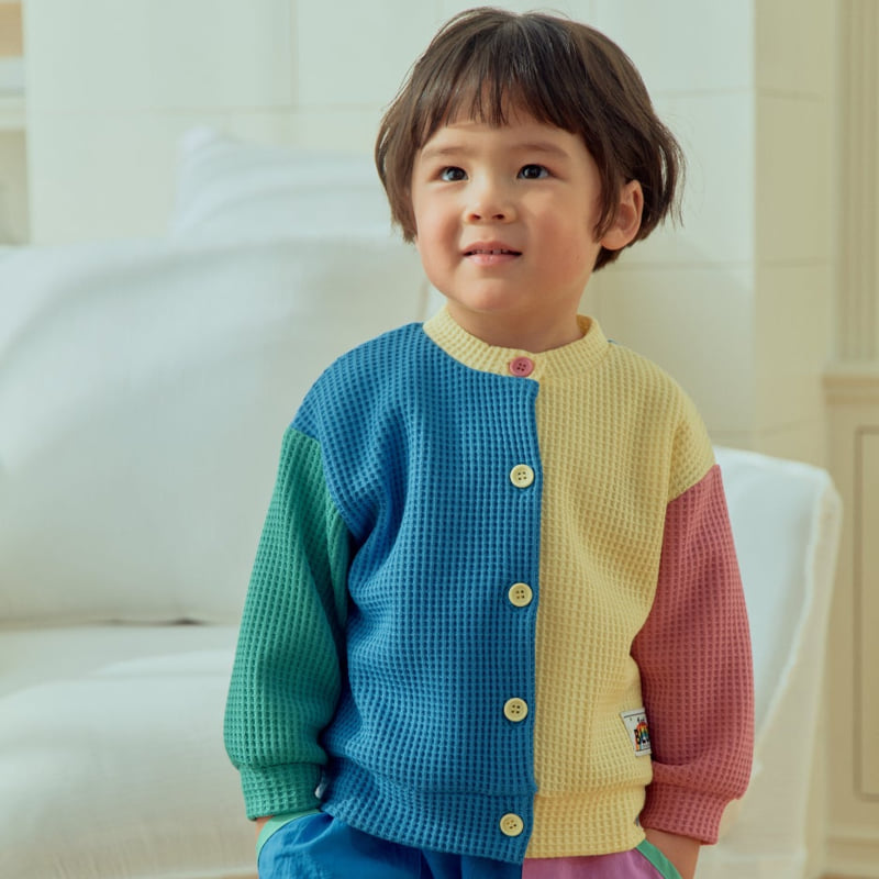 Firstblue - Korean Children Fashion - #prettylittlegirls - Waffle Contrast Cardigan