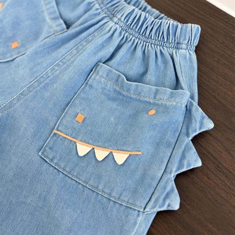 Firstblue - Korean Children Fashion - #prettylittlegirls - Dino Denim Pants - 8