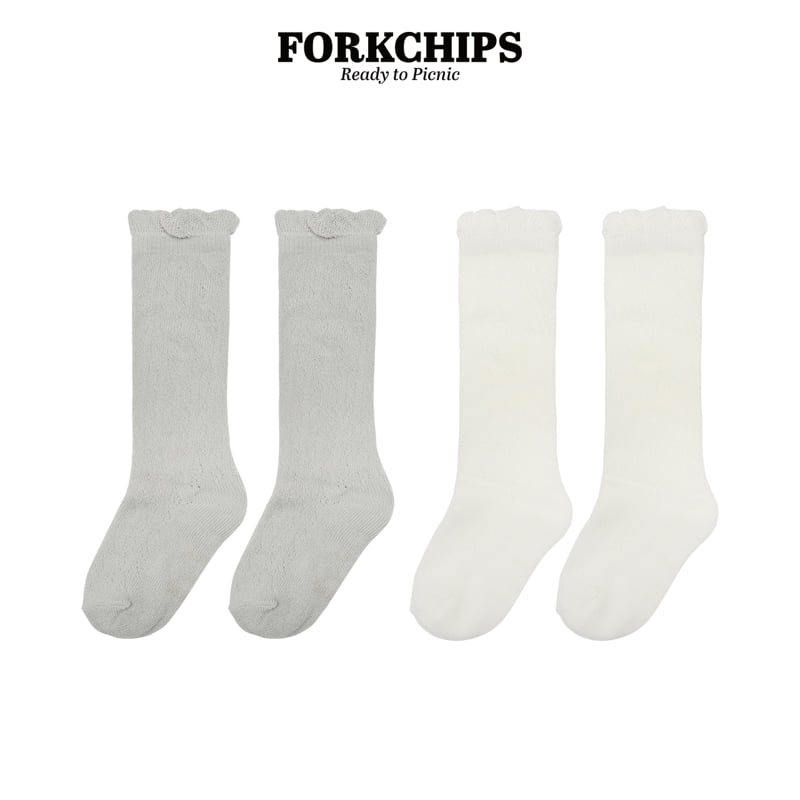 Fork Chips - Korean Children Fashion - #childrensboutique - Eyelet Knee Socks