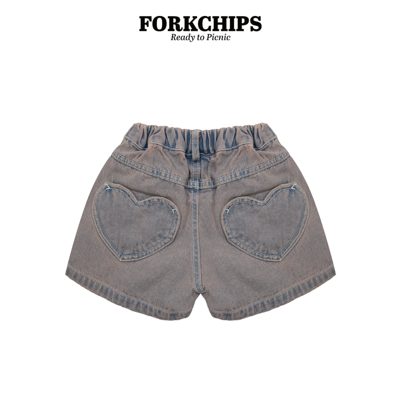 Fork Chips - Korean Children Fashion - #childrensboutique - Peach Heart Shorts - 2