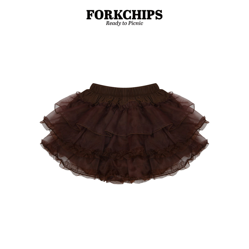 Fork Chips - Korean Children Fashion - #discoveringself - Caramel Ruffle Skirt