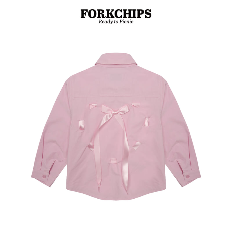 Fork Chips - Korean Children Fashion - #kidsshorts - Ribbon Punching Shirt - 3