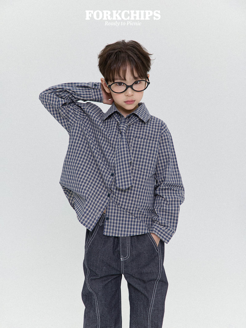 Fork Chips - Korean Children Fashion - #kidsshorts - Mile Check Shirt - 9