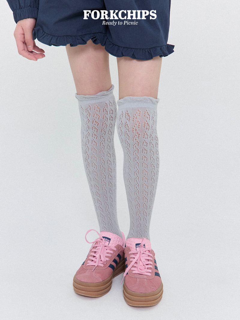 Fork Chips - Korean Children Fashion - #kidsstore - Eyelet Knee Socks - 6