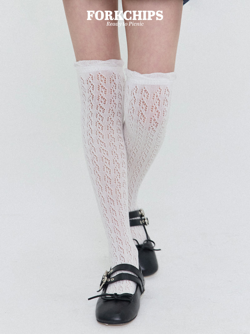 Fork Chips - Korean Children Fashion - #littlefashionista - Eyelet Knee Socks - 9