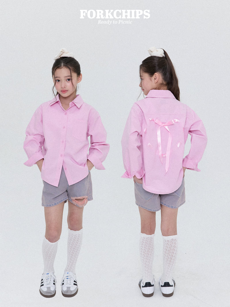 Fork Chips - Korean Children Fashion - #prettylittlegirls - Ribbon Punching Shirt - 10