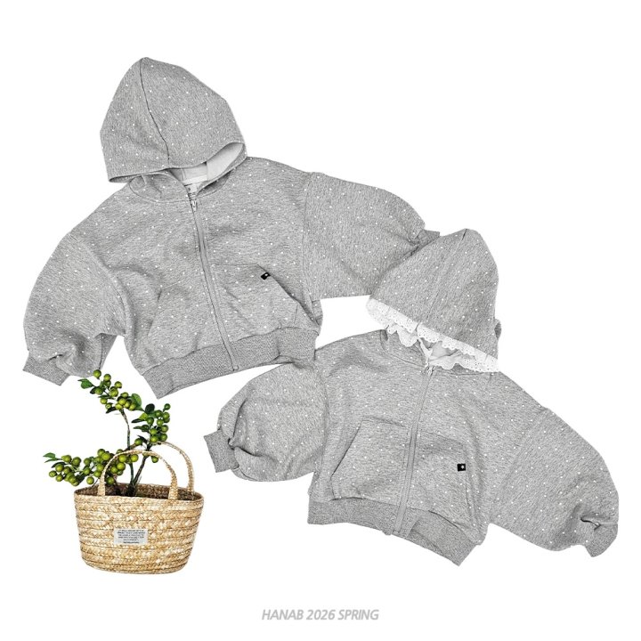 Hanab - Korean Children Fashion - #kidzfashiontrend - Mini Dot Hooded Zip-Up Set - 4