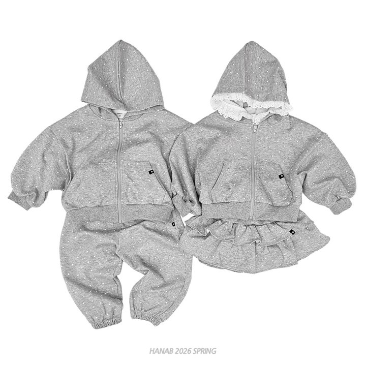 Hanab - Korean Children Fashion - #kidsshorts - Mini Dot Hooded Zip-Up Set