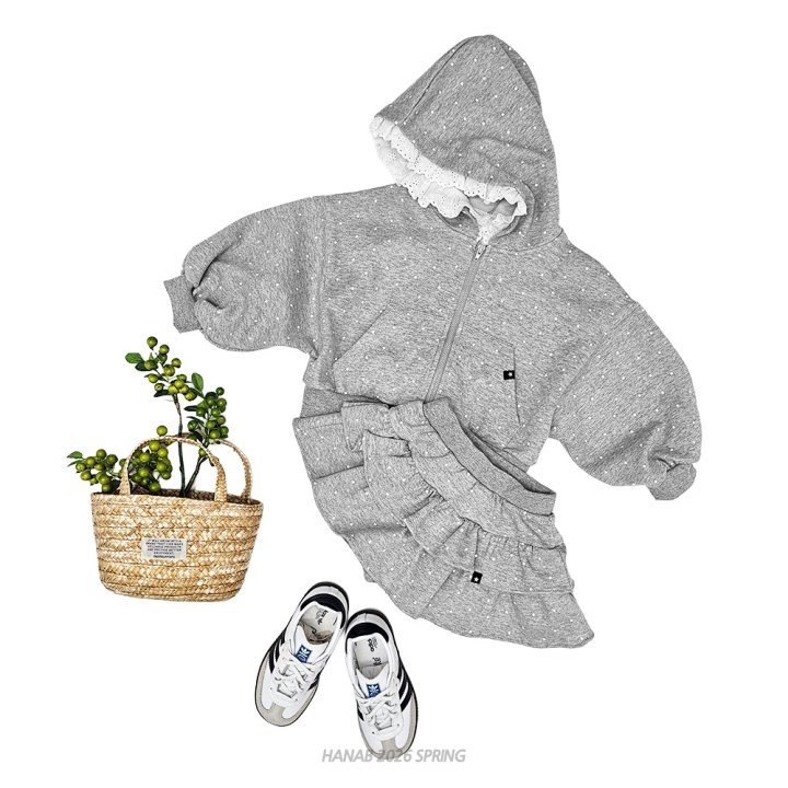 Hanab - Korean Children Fashion - #kidzfashiontrend - Mini Dot Hooded Zip-Up Set - 3