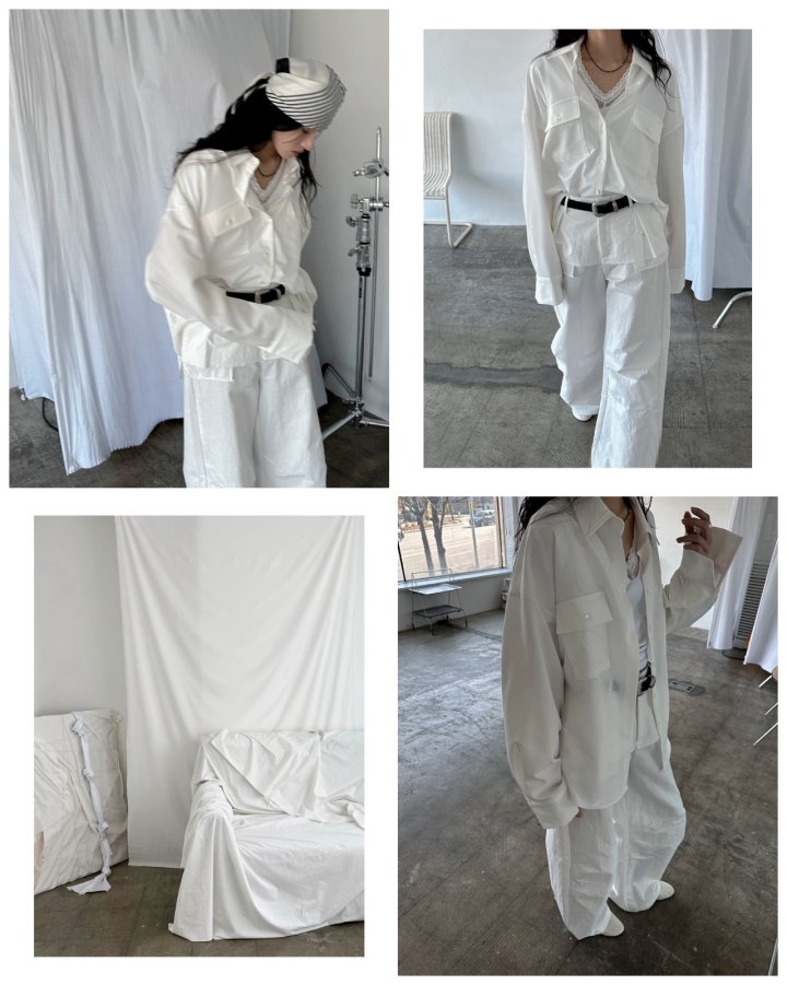 Inssense - Korean Women Fashion - #momslook - Premium Oversized Pure Essential Pocket Shirt - 10
