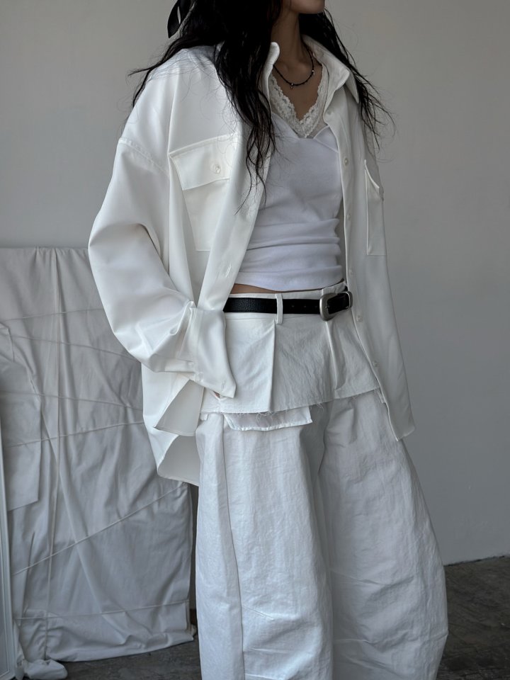 Inssense - Korean Women Fashion - #momslook - Premium Oversized Pure Essential Pocket Shirt - 8