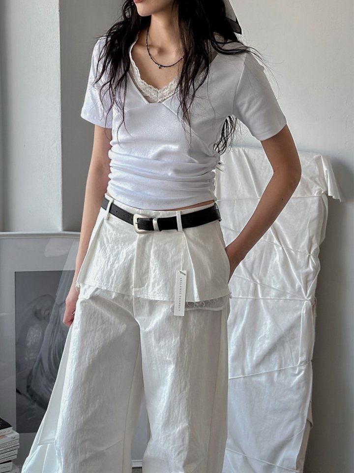 Inssense - Korean Women Fashion - #momslook - Pigment Lace Halter Short Sleeve Top - 7