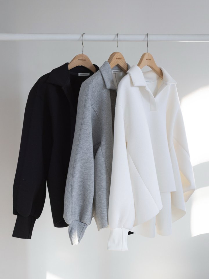 Inssense - Korean Women Fashion - #momslook - Neo Asymmetric Open Collar Sweatshirt - 3