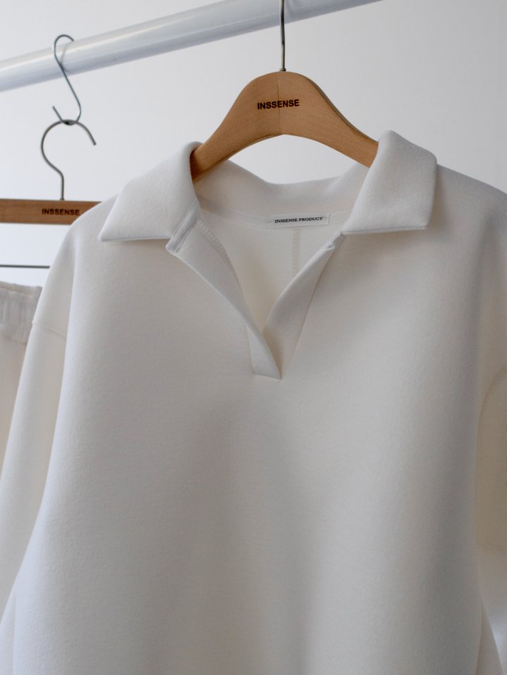Inssense - Korean Women Fashion - #momslook - Neo Asymmetric Open Collar Sweatshirt - 7