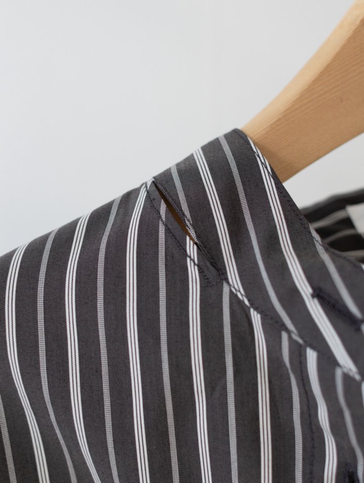 Inssense - Korean Women Fashion - #momslook - Oversized Stripe Two-Way Tie Shirt - 5