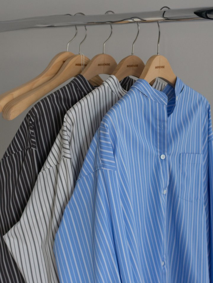Inssense - Korean Women Fashion - #momslook - Oversized Stripe Two-Way Tie Shirt - 9