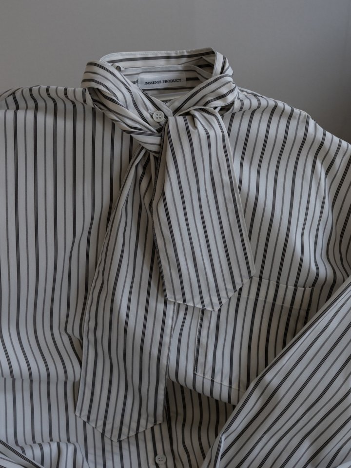 Inssense - Korean Women Fashion - #momslook - Oversized Stripe Two-Way Tie Shirt - 12