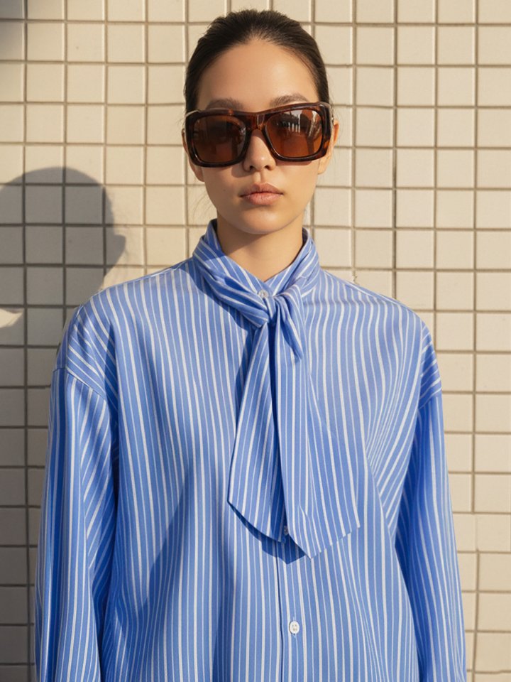 Inssense - Korean Women Fashion - #womensfashion - Oversized Stripe Two-Way Tie Shirt - 4