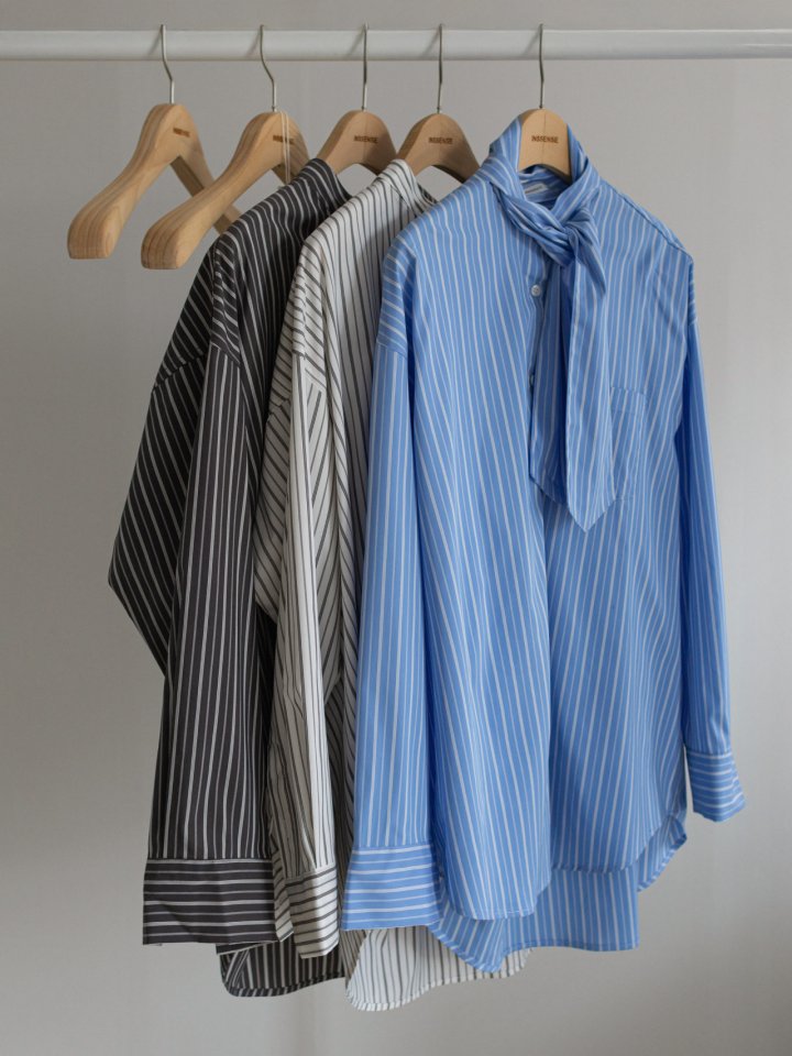 Inssense - Korean Women Fashion - #momslook - Oversized Stripe Two-Way Tie Shirt - 8