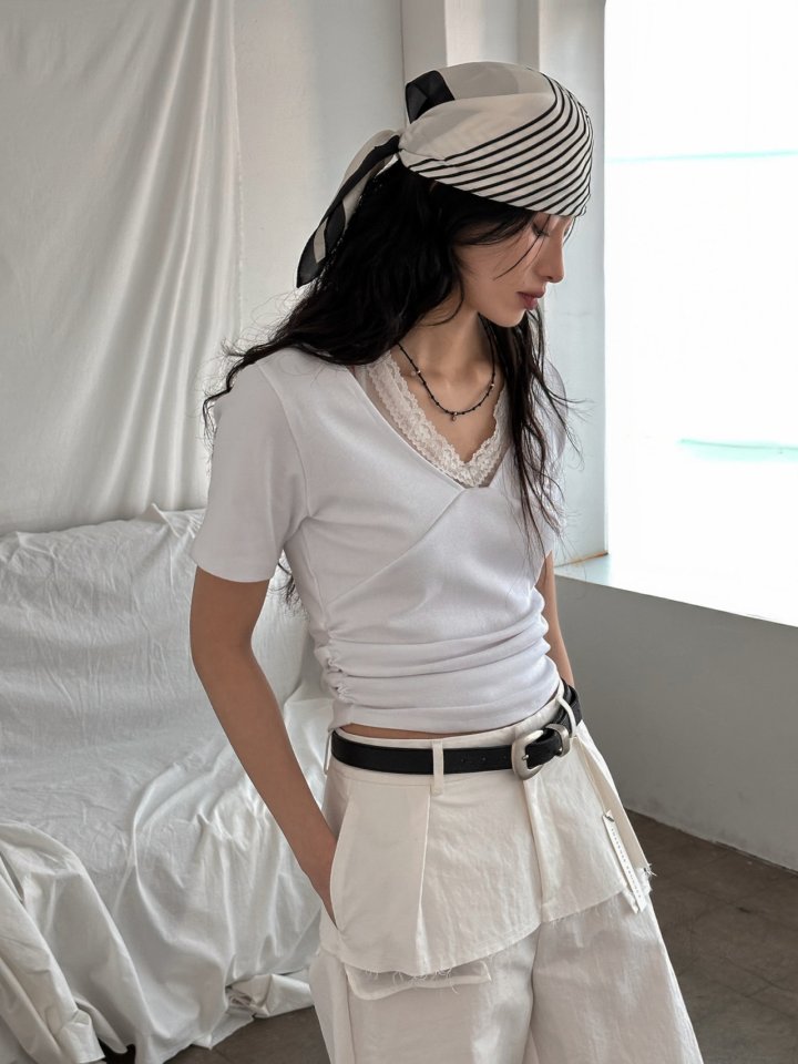Inssense - Korean Women Fashion - #pursuepretty - Pigment Lace Halter Short Sleeve Top