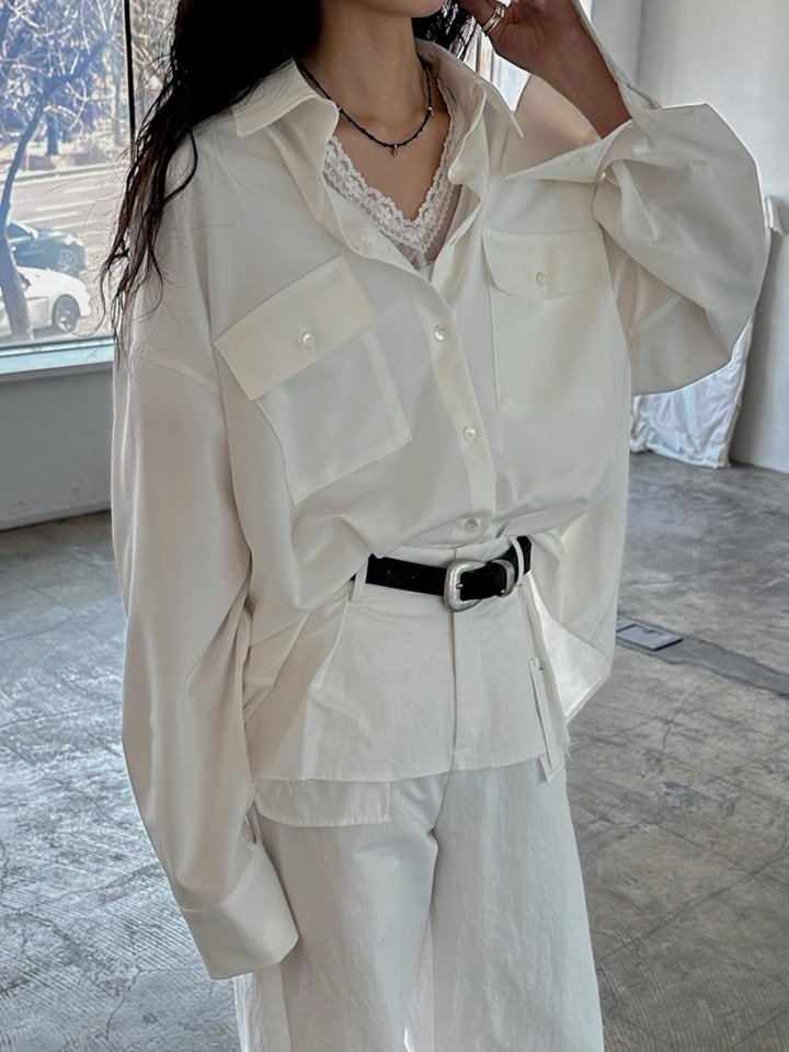 Inssense - Korean Women Fashion - #shopsmall - Premium Oversized Pure Essential Pocket Shirt - 5
