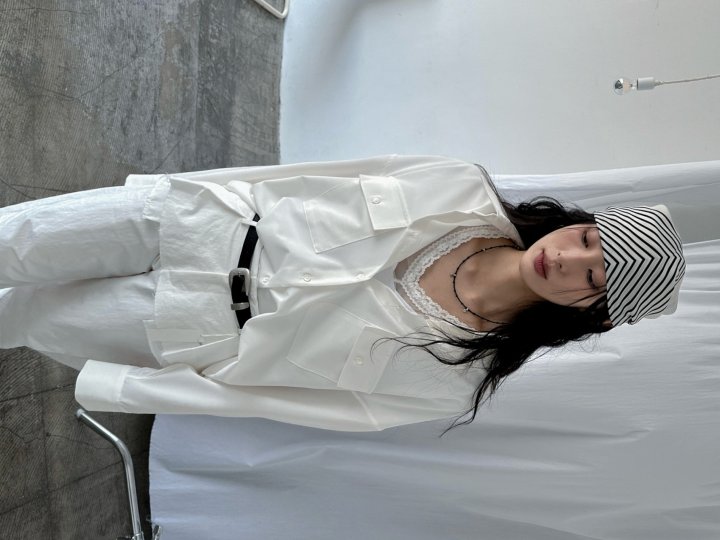Inssense - Korean Women Fashion - #vintagekidsstyle - Premium Oversized Pure Essential Pocket Shirt