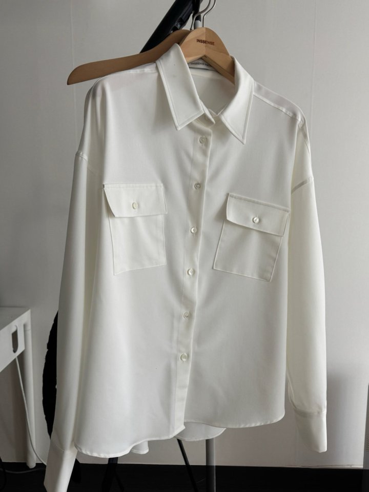 Inssense - Korean Women Fashion - #womensfashion - Premium Oversized Pure Essential Pocket Shirt - 11
