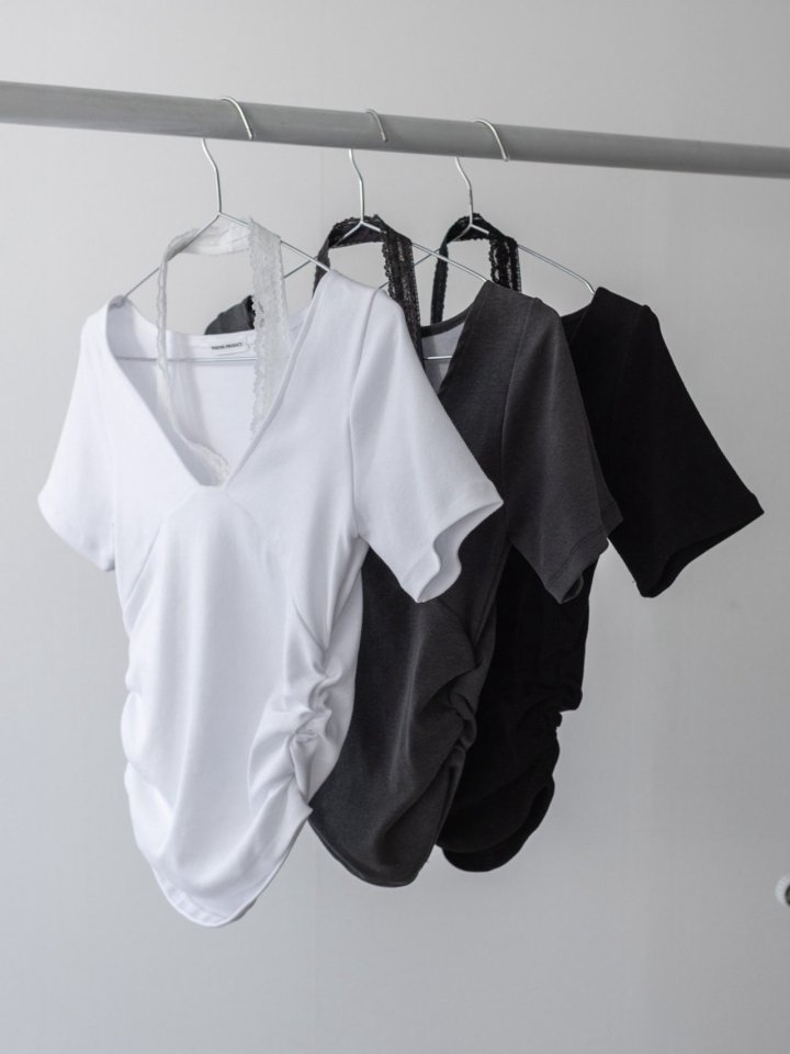 Inssense - Korean Women Fashion - #womensfashion - Pigment Lace Halter Short Sleeve Top - 11