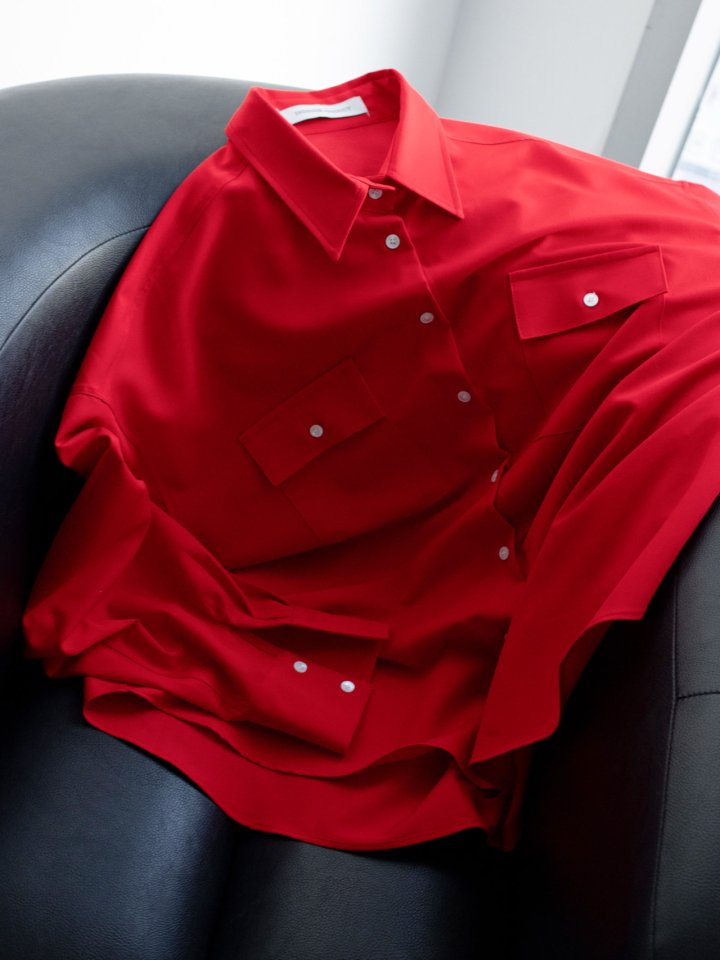 Inssense - Korean Women Fashion - #womensfashion - Premium Oversized Pure Essential Pocket Shirt - 3