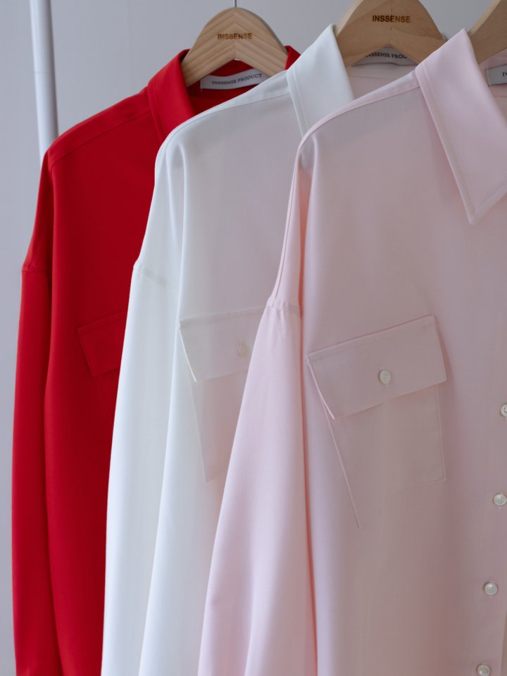 Inssense - Korean Women Fashion - #womensfashion - Premium Oversized Pure Essential Pocket Shirt - 7