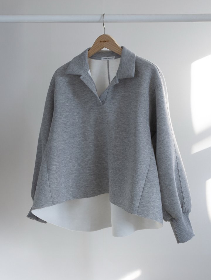 Inssense - Korean Women Fashion - #momslook - Neo Asymmetric Open Collar Sweatshirt - 4