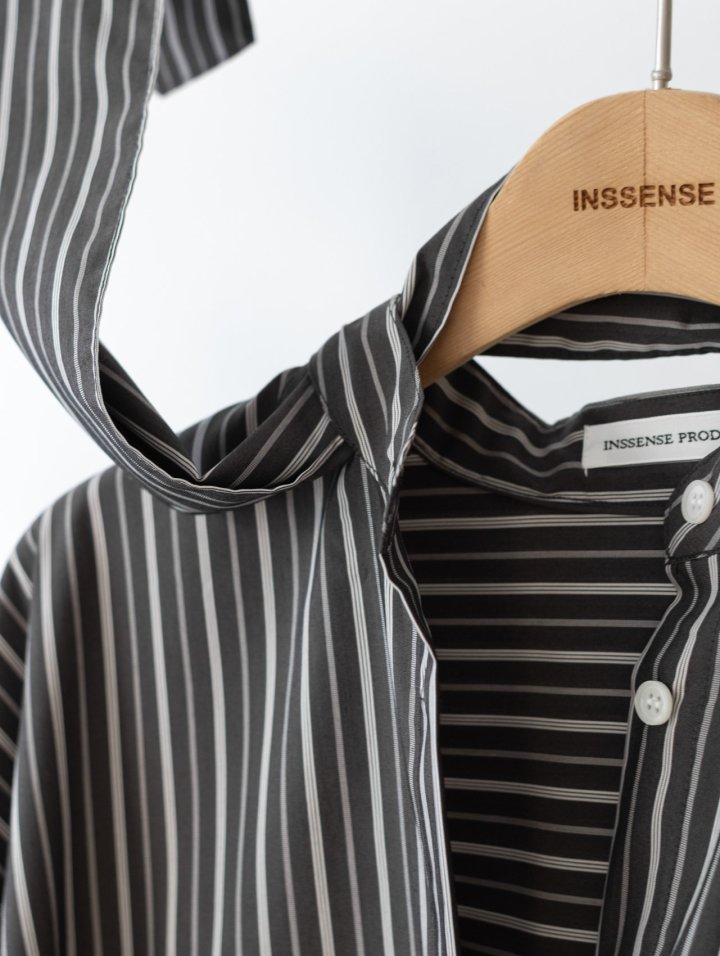 Inssense - Korean Women Fashion - #womensfashion - Oversized Stripe Two-Way Tie Shirt - 2