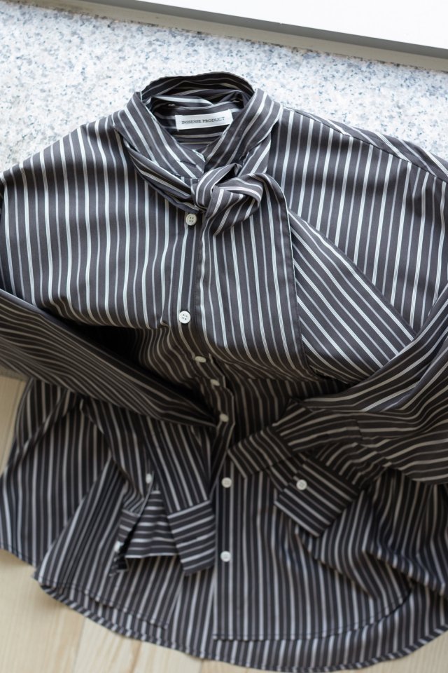 Inssense - Korean Women Fashion - #womensfashion - Oversized Stripe Two-Way Tie Shirt - 6