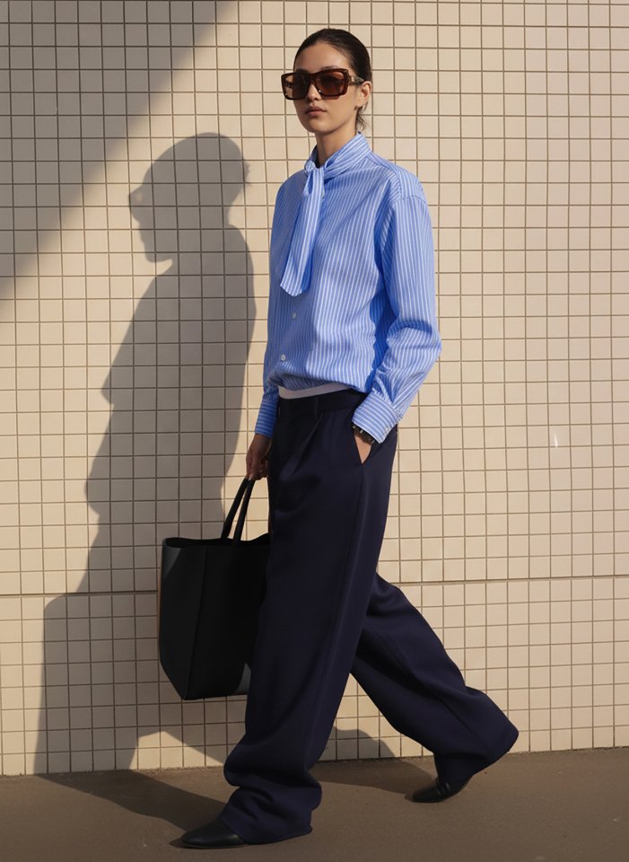 Inssense - Korean Women Fashion - #womensfashion - Oversized Stripe Two-Way Tie Shirt