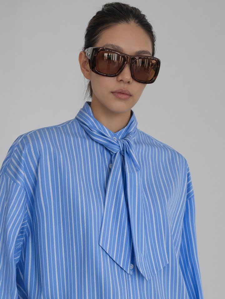 Inssense - Korean Women Fashion - #womensfashion - Oversized Stripe Two-Way Tie Shirt - 3