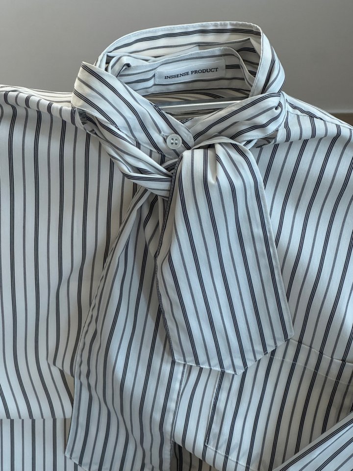 Inssense - Korean Women Fashion - #womensfashion - Oversized Stripe Two-Way Tie Shirt - 9
