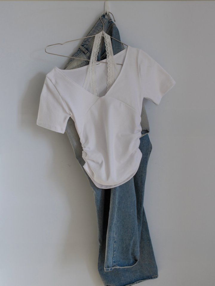 Inssense - Korean Women Fashion - #womensfashion - Pigment Lace Halter Short Sleeve Top - 2